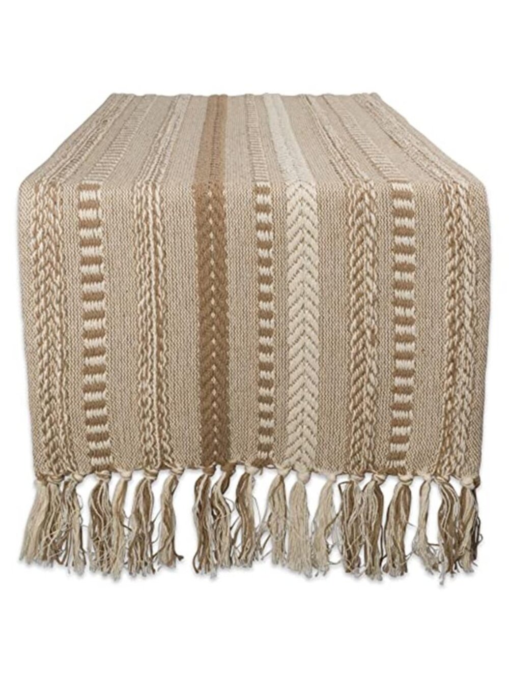 Braided Stripe Table Runner, 15x72 with 2.5" Fringe, Stone